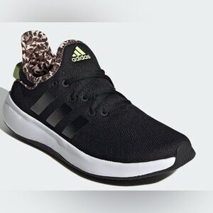Adidas Women’s Cloudfoam Pure Black/White Sneakers Cheetah print lining Sz 7 NEW